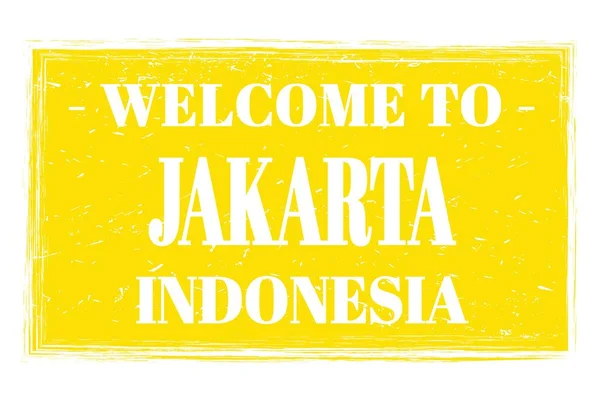 Bienvenidos Jakarta Indonesia Palabras Escritas Sello Postal Rectángulo Amarillo — Foto de Stock