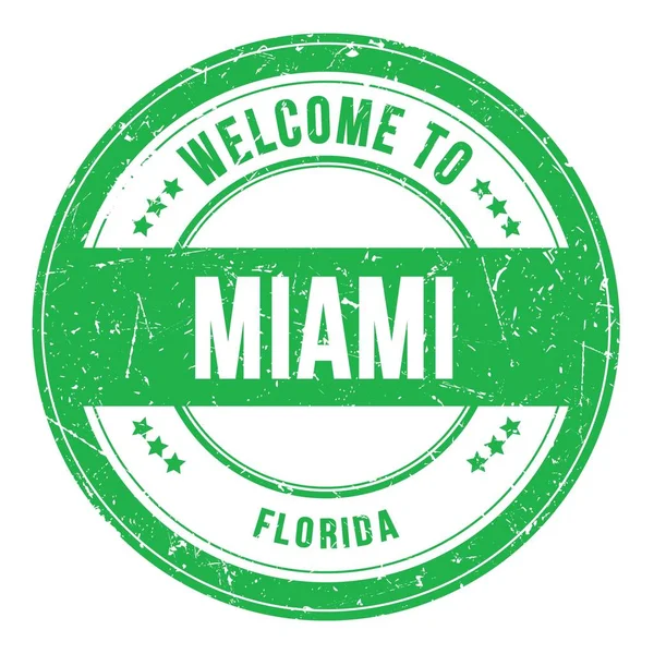 Welcome Miami Florida Wyrazy Zielonym Znaczku Okrągłej Monety — Zdjęcie stockowe