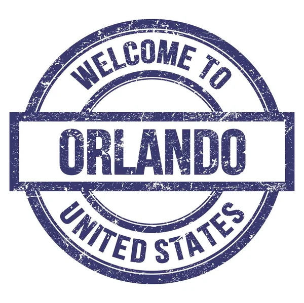 Benvenuti Orlando Stati Uniti Parole Scritte Semplice Timbro Blu Rotondo — Foto Stock