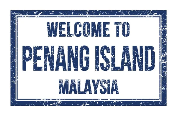 Bienvenidos Isla Penang Malasia Palabras Escritas Azul Rectángulo Sello Postal — Foto de Stock