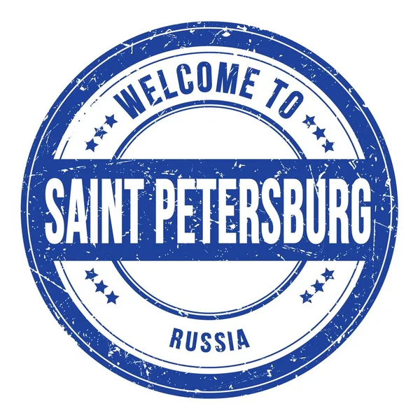 Welcome Saint Petersburg Russia Words Written Russian Blue Coin Stamp — Stock Photo, Image