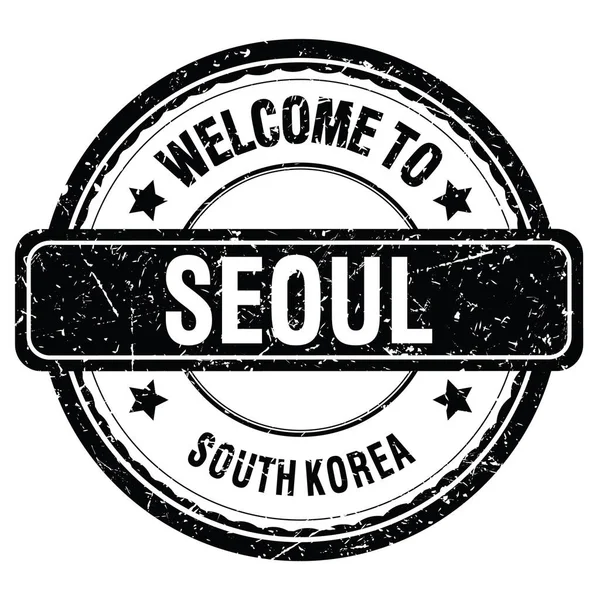 Benvenuti Seoul Corea Del Sud Parole Scritte Sul Francobollo Nero — Foto Stock