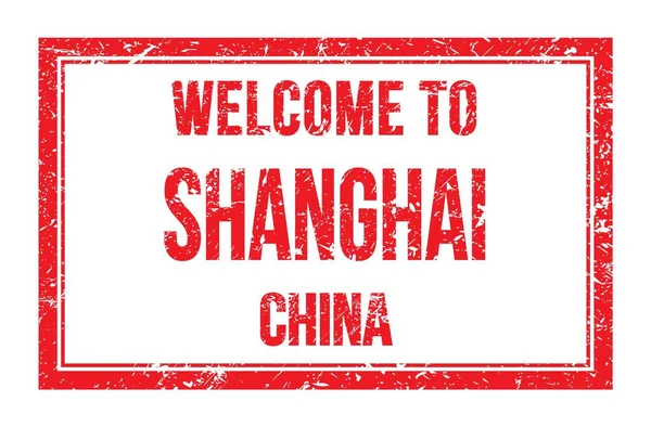 Welcome Shanghai China Slova Napsaná Červené Obdélníkové Poštovní Známce — Stock fotografie