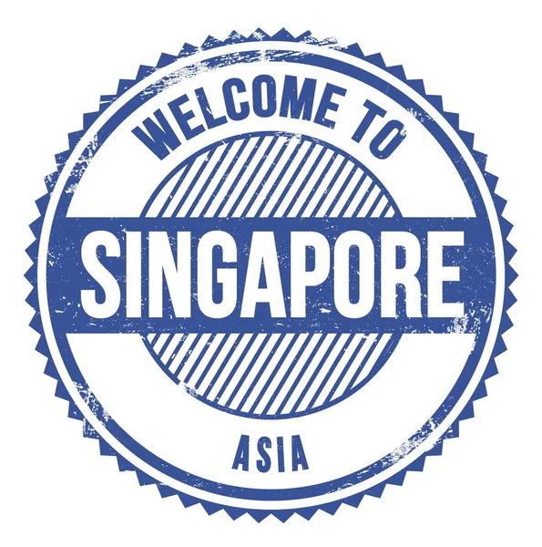 Welcome Singapore Asia Slova Napsaná Modrém Klikatém Razítku — Stock fotografie