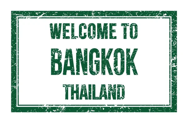 Welcome Bangkok Tajlandia Wyrazy Zielonym Prostokątnym Znaczku Pocztowym — Zdjęcie stockowe