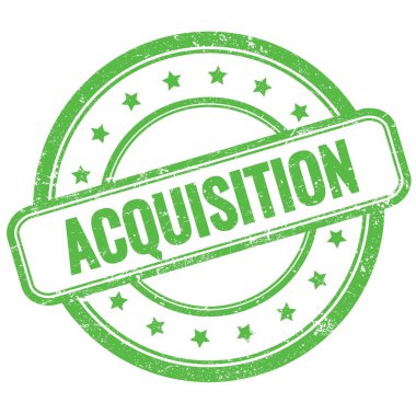 Yeşil vintage grungy yuvarlak lastik damga üzerinde ACQUISITION metin.