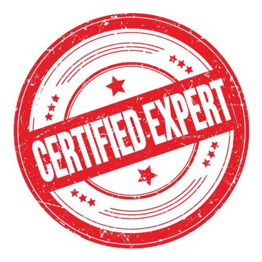 Kırmızı yuvarlak kirli desen damgası üzerine CERTİLENmiş Uzman metin.