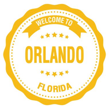 Orlando 'ya hoşgeldiniz - Florida, sarı yuvarlak rozet damgası üzerine yazılmış kelimeler