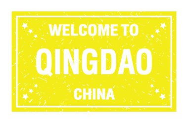 QINGDAO 'ya Hoşgeldiniz - ÇİN, Sarı dikdörtgen bayrak damgasında yazılı kelimeler