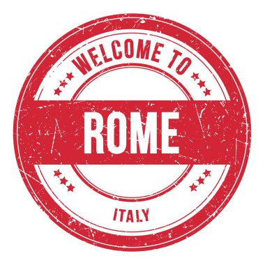 Roma 'ya Hoş Geldiniz - İtalya, kırmızı yuvarlak bozuk para damgası üzerine yazılmış kelimeler