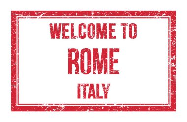 Roma 'ya Hoş Geldiniz - İtalya, kırmızı dikdörtgen posta puluna yazılmış kelimeler