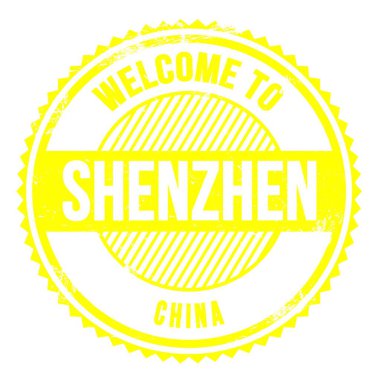 SHENZHEN-ÇİN 'e Hoşgeldiniz, Sarı zig zag damgası üzerine yazılmış kelimeler