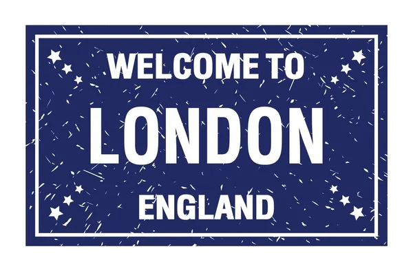 Welcome London Russian Words Written Blue Rectangle Flag Stamp — стоковое фото