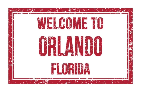 Benvenuti Orlando Florida Parole Scritte Sul Rettangolo Rosso Timbro Postale — Foto Stock