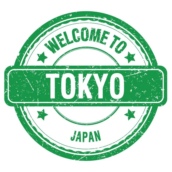 Bienvenue Tokyo Japon Mots Écrits Sur Timbre Vert Grungy — Photo