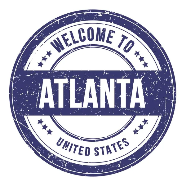 Vítejte Atlanty Spojené Státy Slova Napsaná Modrém Kulatém Razítku — Stock fotografie