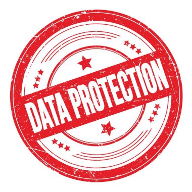 Kırmızı yuvarlak grungy doku damgası üzerine DATA PROTECTION metni.