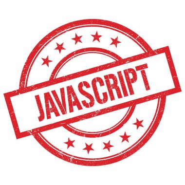 Kırmızı yuvarlak plastik damga üzerine yazılmış JAVASCRIPT metni.