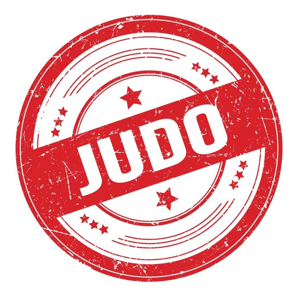 Judo Szöveg Piros Kerek Grungy Textúra Bélyegzőn — Stock Fotó