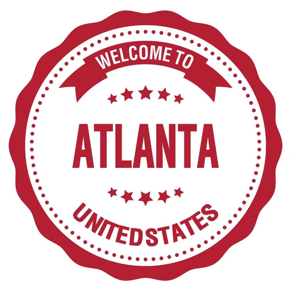 Vítejte Atlanty Spojené Státy Slova Napsaná Červeném Kulatém Odznaku — Stock fotografie