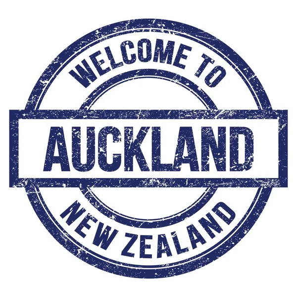 Welcome Auckland Nowość Zealandii Napis Niebieskiej Okrągłej Prostej Pieczęci — Zdjęcie stockowe