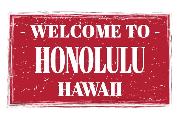 Welkom Honolulu Hawaii Woorden Geschreven Rode Rechthoek Postzegel — Stockfoto