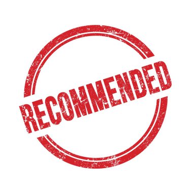 Kırmızı grungy vintage yuvarlak pul üzerine yazılmış RECOMENDED metin.