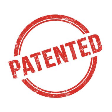 Kırmızı yuvarlak damga işareti üzerine yazılmış PATENTED sözcüğü