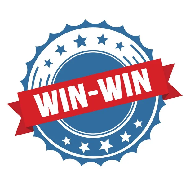 Win Win Text Red Blue Ribbon Badge Stamp — Stock Photo, Image