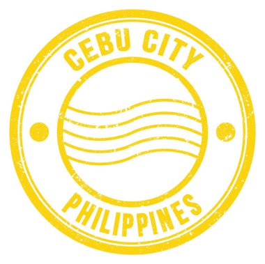 CEBU CITY - PHIPPINES, sarı yuvarlak posta pulu üzerine yazılmış kelimeler