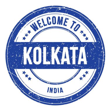 KOLKATA 'ya Hoşgeldiniz - Hindistan, mavi yuvarlak bozuk para damgası üzerine yazılmış kelimeler