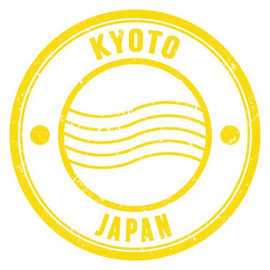 KYOTO - Japonca, sarı yuvarlak posta puluna yazılmış kelimeler