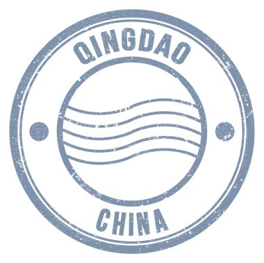 QINGDAO - ÇİN, Gri yuvarlak posta pulu üzerine yazılmış kelimeler