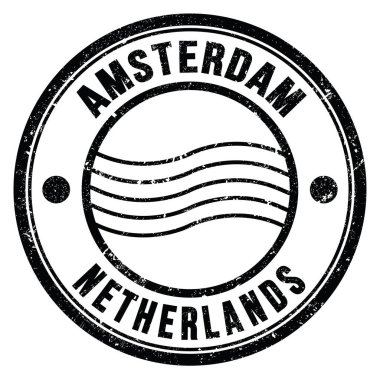 AMSTERDAM - NETHERLANDS, siyah yuvarlak posta pulu üzerine yazılmış kelimeler