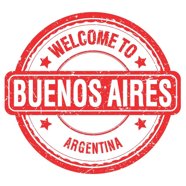 欢迎来到布宜诺斯艾利斯 Argentina 写在红色黑色邮票上的字 — 图库照片