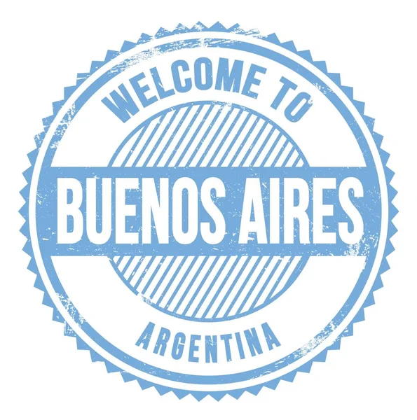 Buenos Airへようこそ Argentina Word Writed Blueジグザグスタンプ — ストック写真