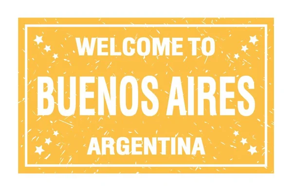欢迎来到Buenos剧场 Argentina 写在黄色矩形旗章上的文字 — 图库照片