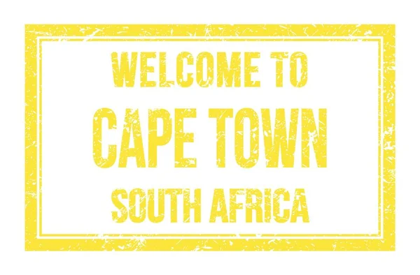 Bienvenidos Cape Town Sudáfrica Palabras Escritas Sello Postal Rectángulo Amarillo — Foto de Stock