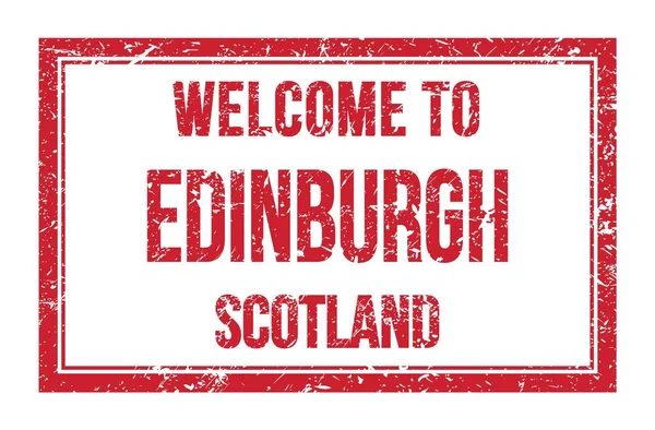 Vítejte Edinburgh Scotsko Slova Napsaná Červené Obdélníkové Poštovní Známce — Stock fotografie