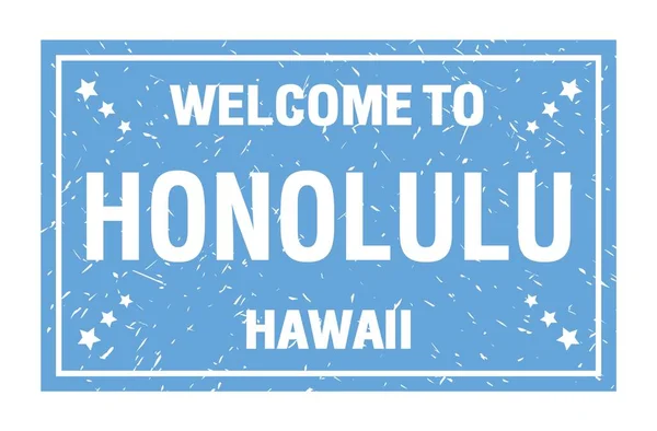 Welkom Honolulu Hawaii Woorden Geschreven Lichtblauwe Rechthoek Vlag Stempel — Stockfoto