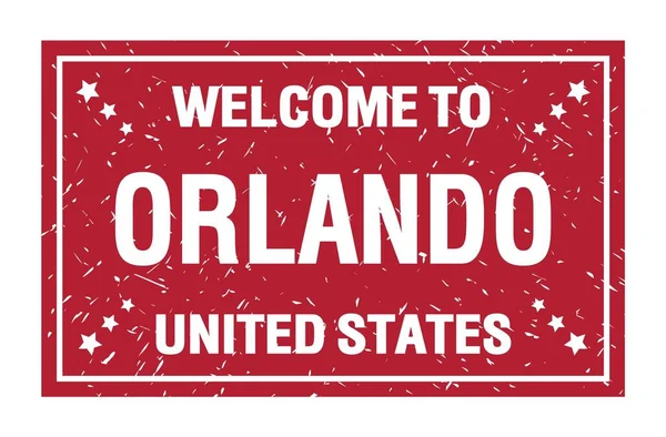 Vítejte Orlanda Spojené Státy Slova Napsaná Červené Obdélníkové Vlajce — Stock fotografie