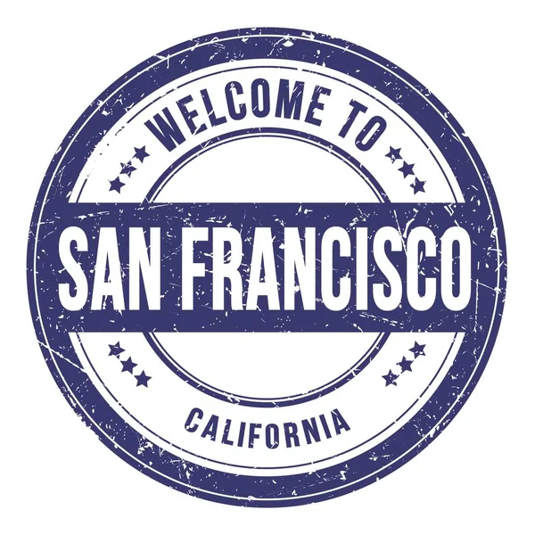 サンフランシスコへようこそ California Words Writed Blue Coin Stamp — ストック写真
