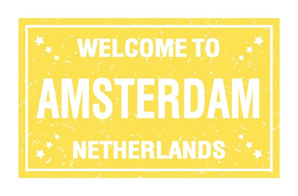 Велькомі Амстердам Нетерланди Слова Написані Помаранчевому Флагштоку — стокове фото