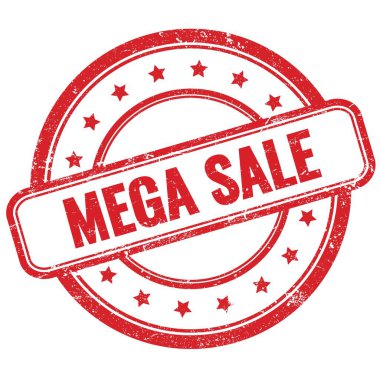 Kırmızı vintage grungy yuvarlak lastik damga üzerine MEGA satış metni.