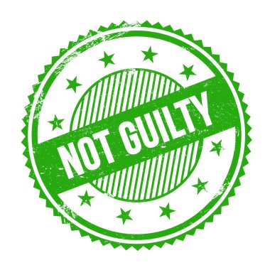 Yeşil grungy zig zag kenarları yuvarlak pul üzerine yazılmış GUILTY metin değil.