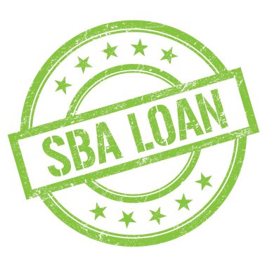 Yeşil yuvarlak vintage kauçuk damgalı SBA kredi metni.