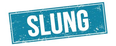Mavi grungy dikdörtgen damga işareti üzerine SLUNG metin.