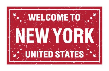 New York 'a Hoşgeldiniz - Birleşik Devletler, kırmızı dikdörtgen damgada yazılı kelimeler