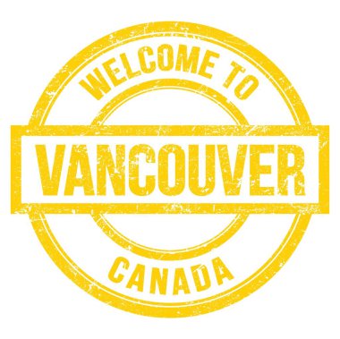 VANCOUVER 'a Hoşgeldiniz - Kanada, sarı yuvarlak basit pulla yazılmış kelimeler