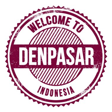 DENPASAR 'a Hoşgeldiniz - İNDONEZYA, menekşe zig zag damgası üzerine yazılmış kelimeler